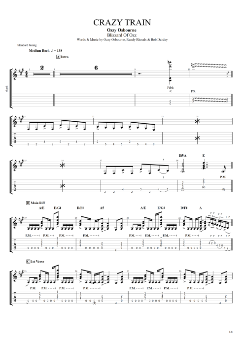 Crazy Train Tab By Ozzy Osbourne Guitar Pro Guitars Bass Backing 