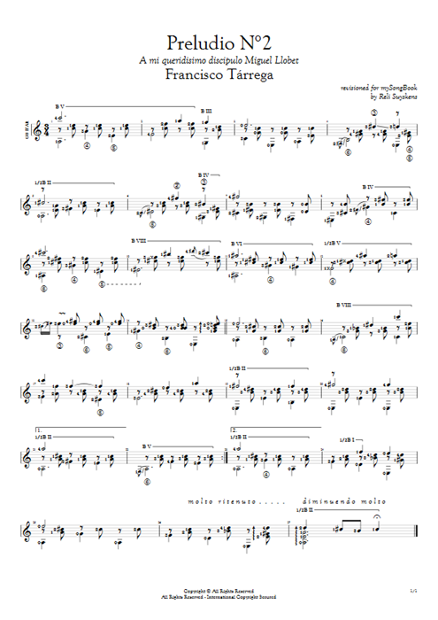 Preludio N°2 Francisco Tarrega guitar pro tab AGuitar Solo Guitar mysongbook