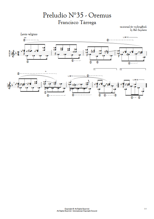 Oremus Francisco Tarrega guitar pro tab AGuitar Solo Guitar mysongbook