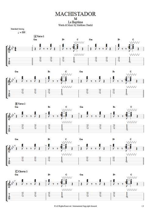 Machistador Matthieu Chedid guitar pro tab EGuitarI Full Score mysongbook