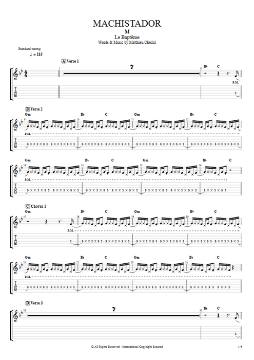 Machistador Matthieu Chedid guitar pro tab EGuitarII Full Score mysongbook