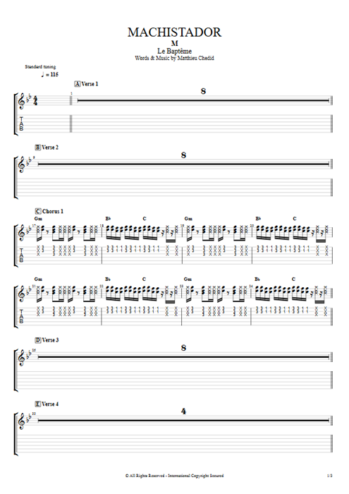 Machistador Matthieu Chedid guitar pro tab EGuitarIII Full Score mysongbook