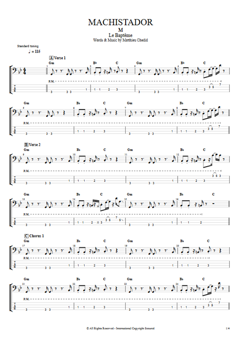 Machistador Matthieu Chedid guitar pro tab EBass Full Score mysongbook