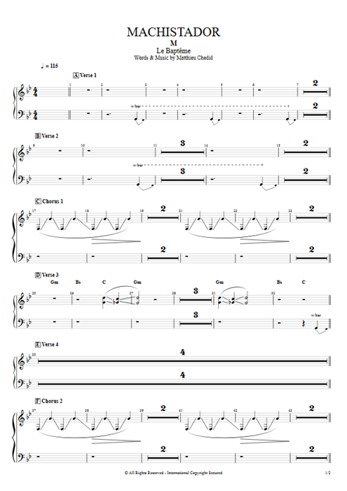 Machistador Matthieu Chedid guitar pro tab EPiano Full Score mysongbook