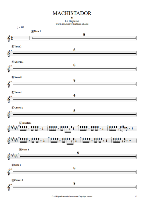 Machistador Matthieu Chedid guitar pro tab TrumpetI Full Score mysongbook