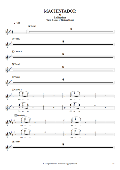 Machistador Matthieu Chedid guitar pro tab BackVoc Full Score mysongbook