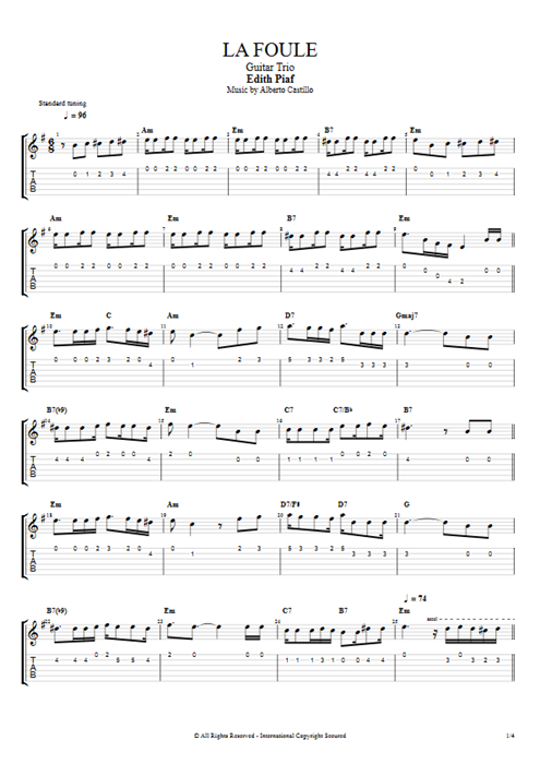 La Foule Edith Piaf guitar pro tab AGuitarI Guitar Trio mysongbook