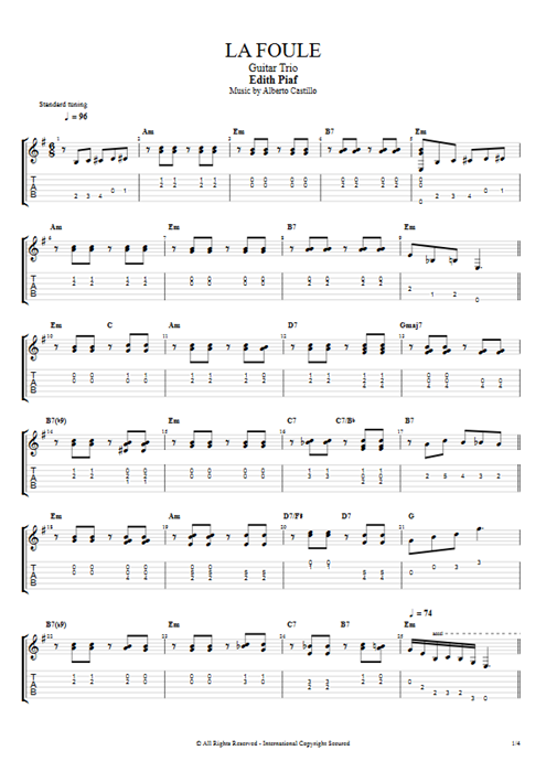La Foule Edith Piaf guitar pro tab AGuitarII Guitar Trio mysongbook