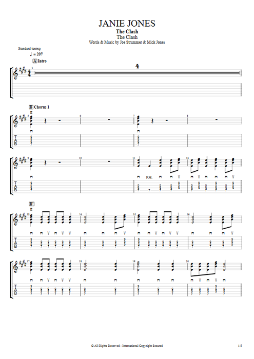 Janie Jones The Clash guitar pro tab EGuitar Full Score mysongbook