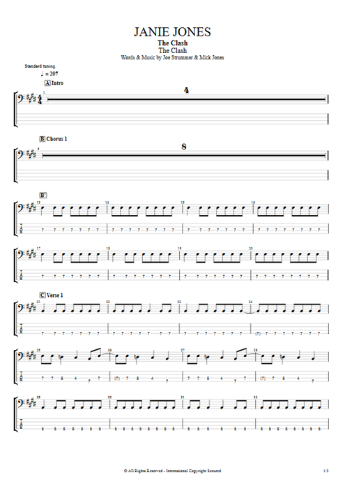 Janie Jones The Clash guitar pro tab EBass Full Score mysongbook