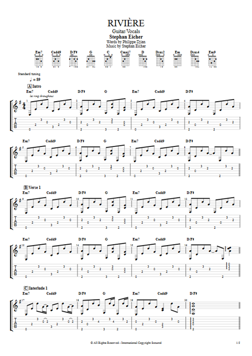 Rivière Stephan Eicher guitar pro tab AGuitar Guitar & Vocals mysongbook