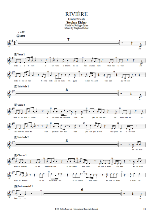 Rivière Stephan Eicher guitar pro tab Vocals Guitar & Vocals mysongbook