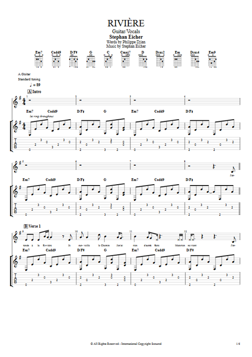 Rivière Stephan Eicher guitar pro tab Full Score Guitar & Vocals mysongbook