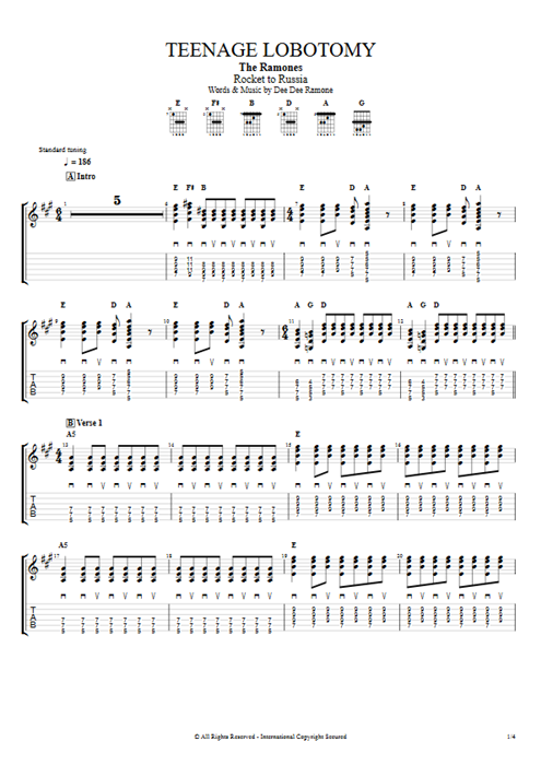 Teenage Lobotomy Ramones guitar pro tab EGuitarI Guitars, Bass & Backing Track mysongbook
