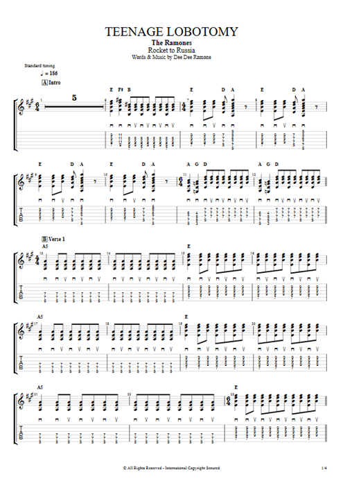 Teenage Lobotomy Ramones guitar pro tab EGuitarII Guitars, Bass & Backing Track mysongbook