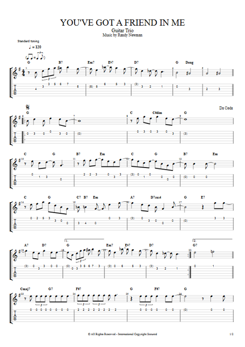 You've Got a Friend in Me Randy Newman guitar pro tab AGuitarI Guitar Trio mysongbook