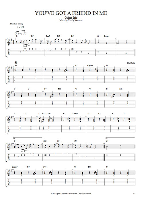 You've Got a Friend in Me Randy Newman guitar pro tab AGuitarII Guitar Trio mysongbook