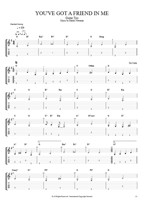 You've Got a Friend in Me Randy Newman guitar pro tab AGuitarIII Guitar Trio mysongbook