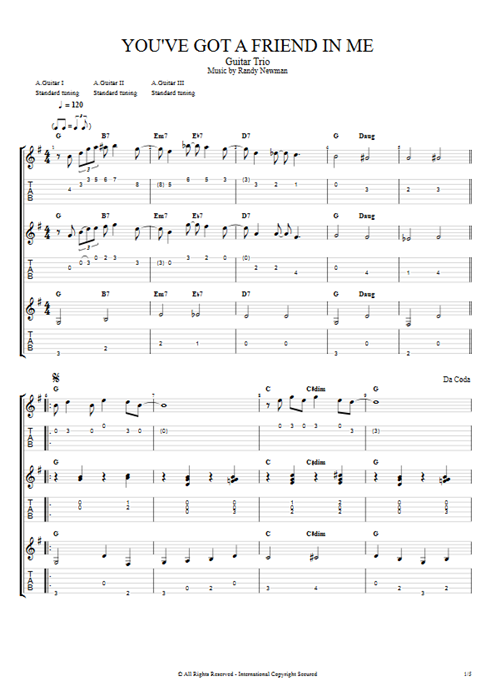 You've Got a Friend in Me Randy Newman guitar pro tab Full Score Guitar Trio mysongbook