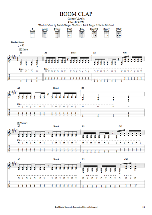 Boom Clap Charli XCX guitar pro tab AGuitar Guitar & Vocals mysongbook