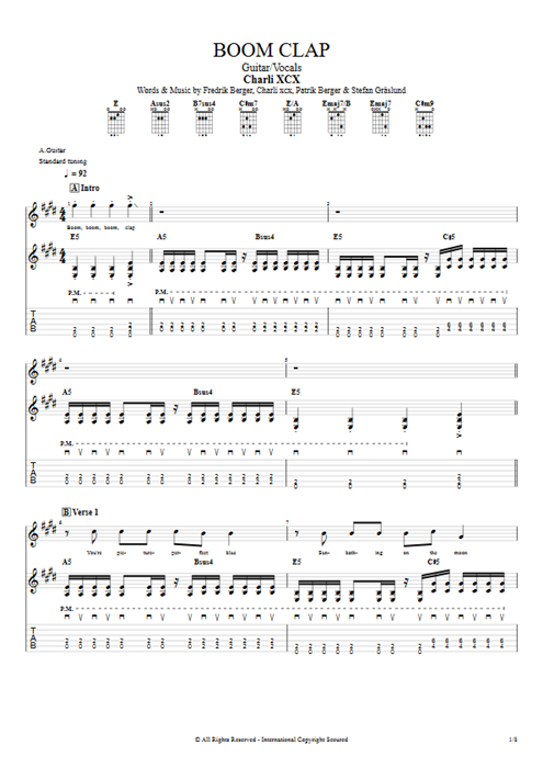 Boom Clap Charli XCX guitar pro tab Full Score Guitar & Vocals mysongbook