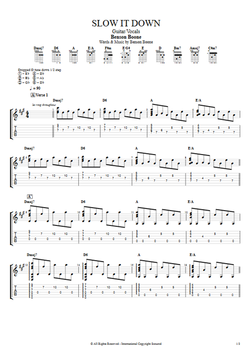 Slow it Down Benson Boone guitar pro tab AGuitar Guitar & Vocals mysongbook
