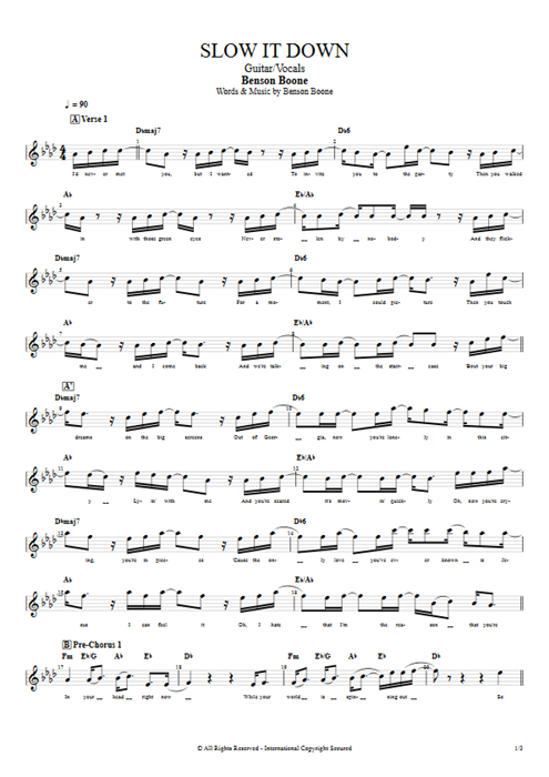 Slow it Down Benson Boone guitar pro tab Vocals Guitar & Vocals mysongbook