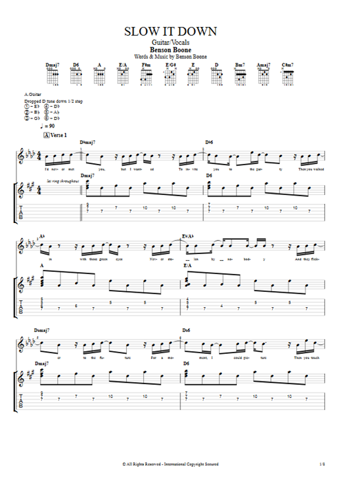 Slow it Down Benson Boone guitar pro tab Full Score Guitar & Vocals mysongbook