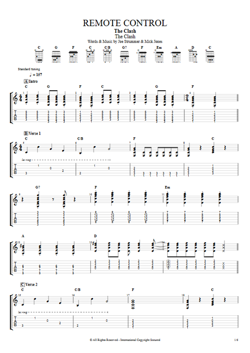 Remote Control The Clash guitar pro tab EGuitarI Full Score mysongbook