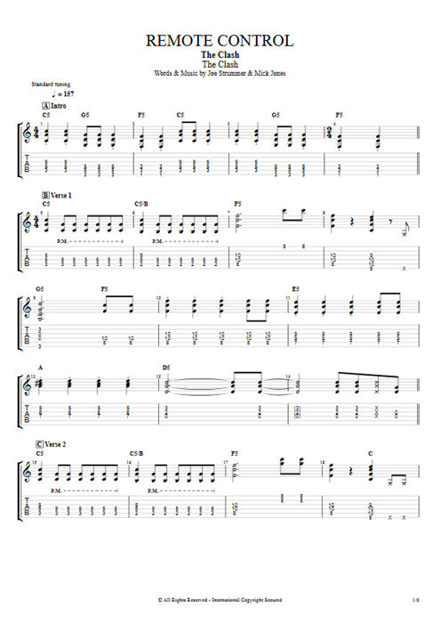 Remote Control The Clash guitar pro tab EGuitarII Full Score mysongbook