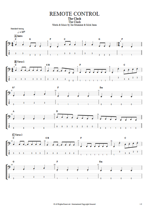 Remote Control The Clash guitar pro tab EBass Full Score mysongbook