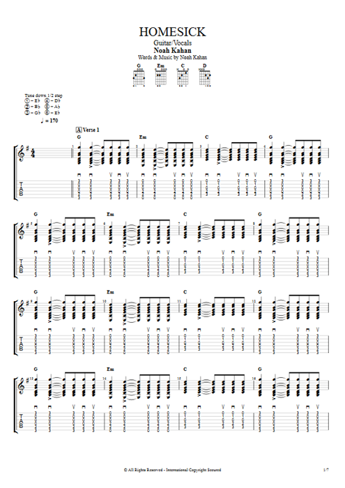 Homesick Noah Kahan guitar pro tab AGuitar Guitar & Vocals mysongbook
