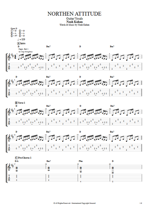 Northen Attitude Noah Kahan guitar pro tab AGuitar Guitar & Vocals mysongbook