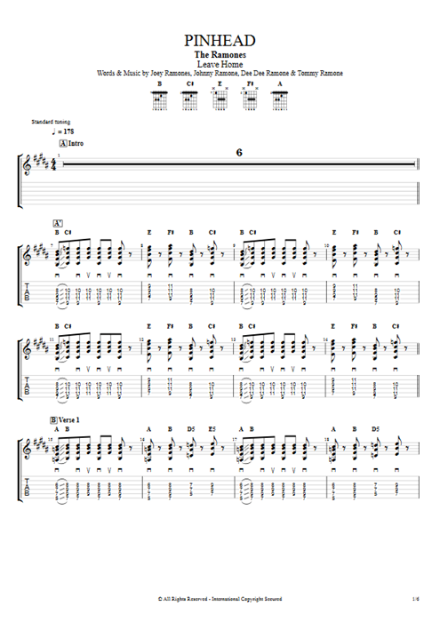 Pinhead Ramones guitar pro tab EGuitarI Full Score mysongbook