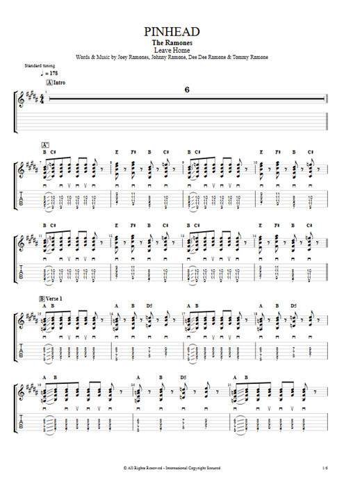 Pinhead Ramones guitar pro tab EGuitarII Full Score mysongbook