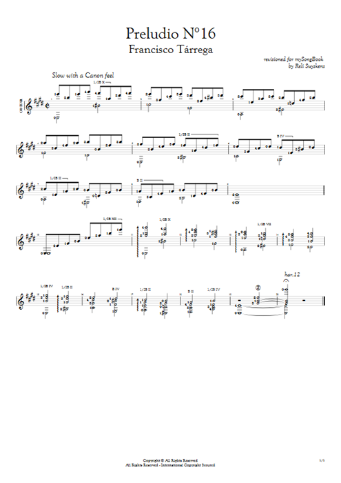 Preludio N°16 Francisco Tarrega guitar pro tab AGuitar Solo Guitar mysongbook