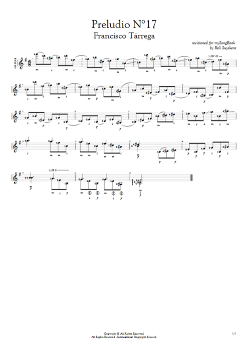 Preludio N°17 Francisco Tarrega guitar pro tab AGuitar Solo Guitar mysongbook