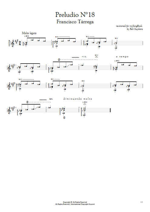 Preludio N°18 Francisco Tarrega guitar pro tab AGuitar Solo Guitar mysongbook