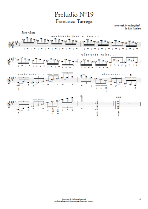 Preludio N°19 Francisco Tarrega guitar pro tab AGuitar Solo Guitar mysongbook