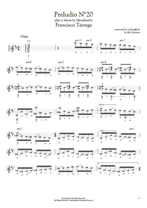 Preludio N°20 Francisco Tarrega guitar pro tab AGuitar Solo Guitar mysongbook