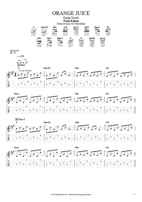 Orange Juice Noah Kahan guitar pro tab AGuitar Guitar & Vocals mysongbook