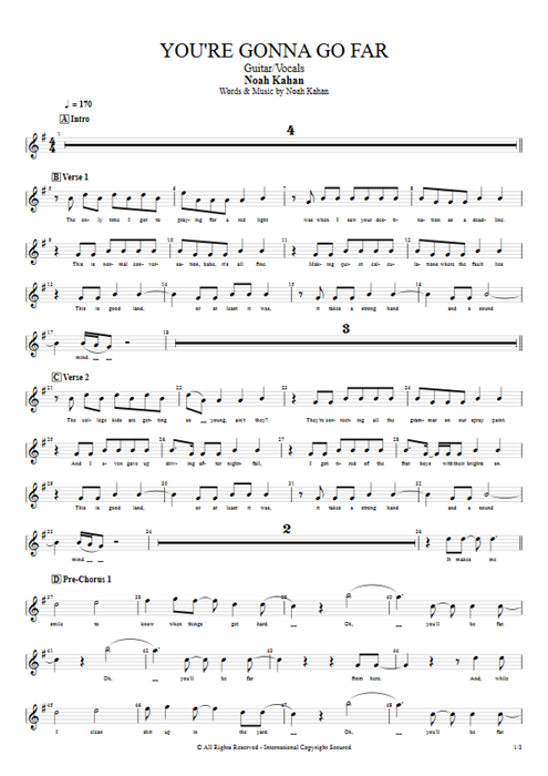 You're Gonna Go Far Noah Kahan guitar pro tab Vocals Guitar & Vocals mysongbook