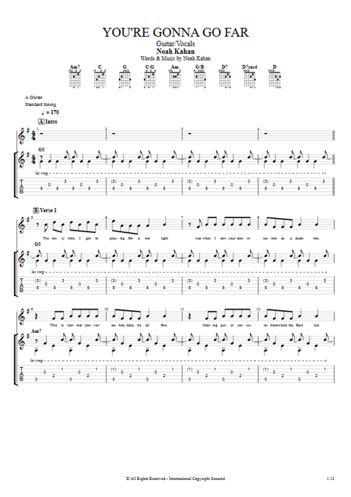 You're Gonna Go Far Noah Kahan guitar pro tab Full Score Guitar & Vocals mysongbook