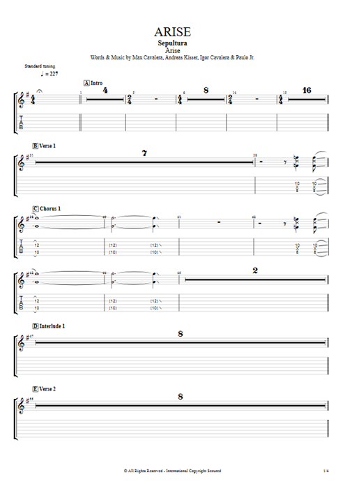 Arise Sepultura guitar pro tab EGuitarIII Full Score mysongbook