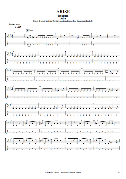 Arise Sepultura guitar pro tab EBass Full Score mysongbook