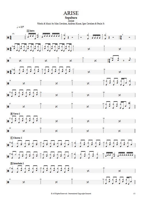 Arise Sepultura guitar pro tab Drums Full Score mysongbook