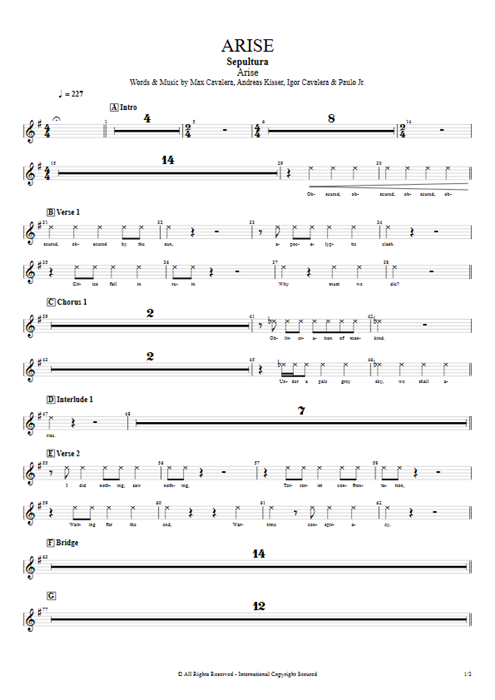 Arise Sepultura guitar pro tab Vocals Full Score mysongbook