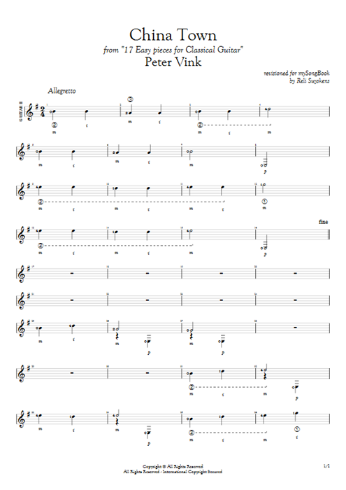 China Town Peter Vink guitar pro tab AGuitarII Guitar Duet mysongbook