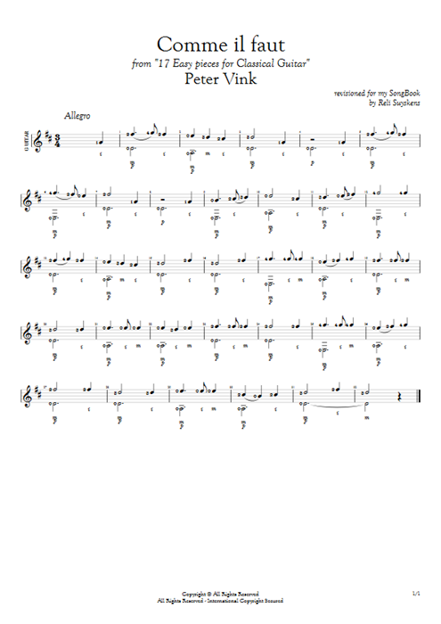 Comme il faut Peter Vink guitar pro tab AGuitar Solo Guitar mysongbook