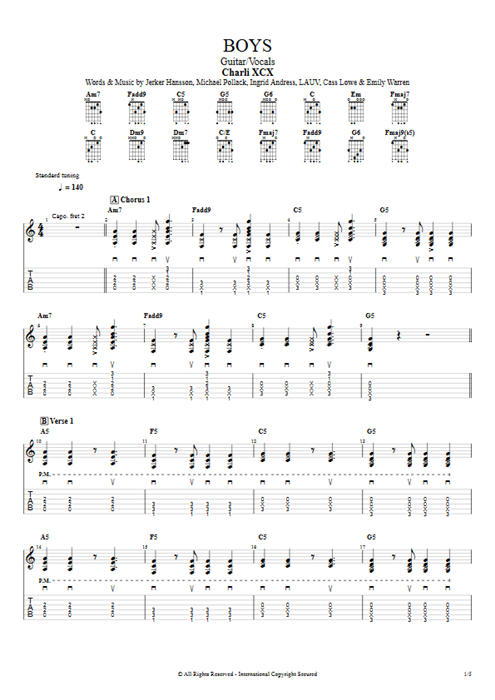 Boys Charli XCX guitar pro tab AGuitar Guitar & Vocals mysongbook